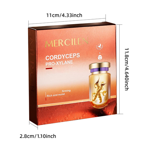 MERCILEN Cordyceps Niacinamide Brightening Sleeping Mask — Cordyceps & Niacinamide — Single sachet and mask detail view