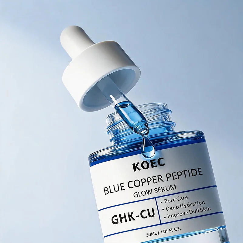 Blue copper peptide serum bottle for facial skin care