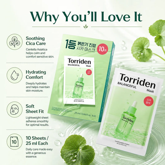 TORRIDEN Balanceful Cica Sheet Mask — Centella asiatica + cica — product box packaging