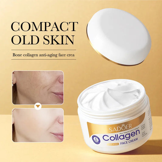 Collagen firming face cream jar for moisturizing and hydrating skin.