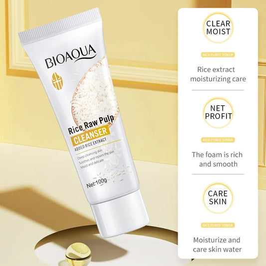 BIOAQUA Rice Raw Pulp Brightening Facial Cleanser Foam