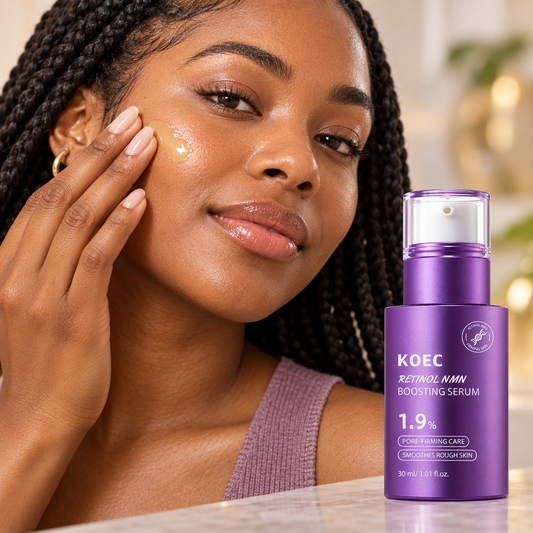 KOEC Retinol NMN Boosting Serum — 30 ml — adult model using product
