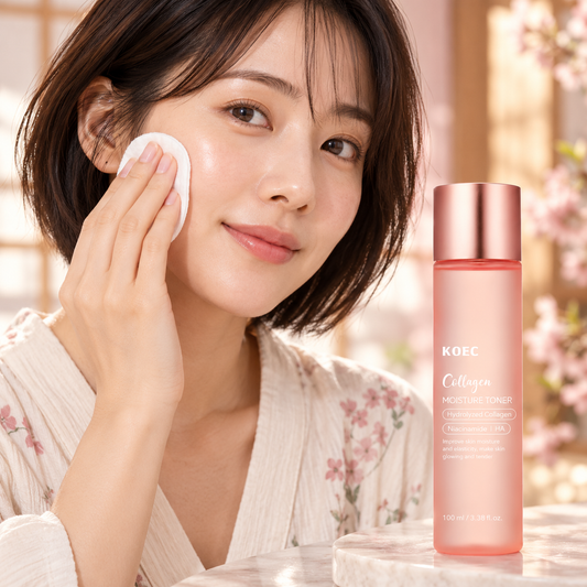KOEC Collagen Moisture Toner — 100 ml — adult model using product