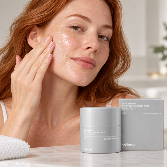 Celimax Dual Barrier Purifying Cleansing Balm — 50 ml — model demonstrating use