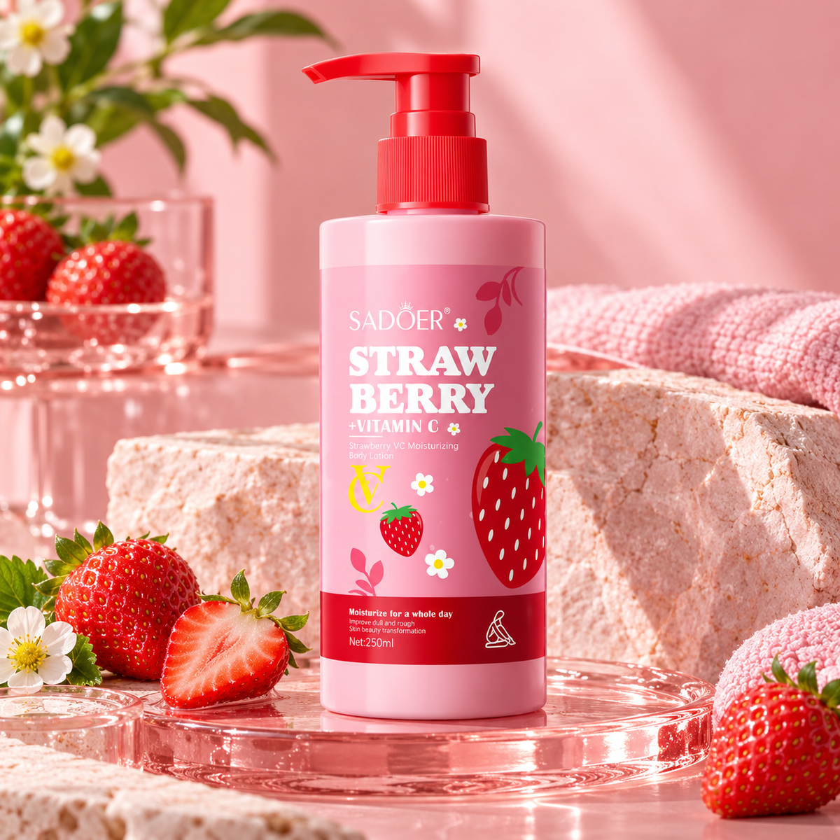 SADOER Strawberry + Vitamin C Moisturizing Body Lotion — 250 ml