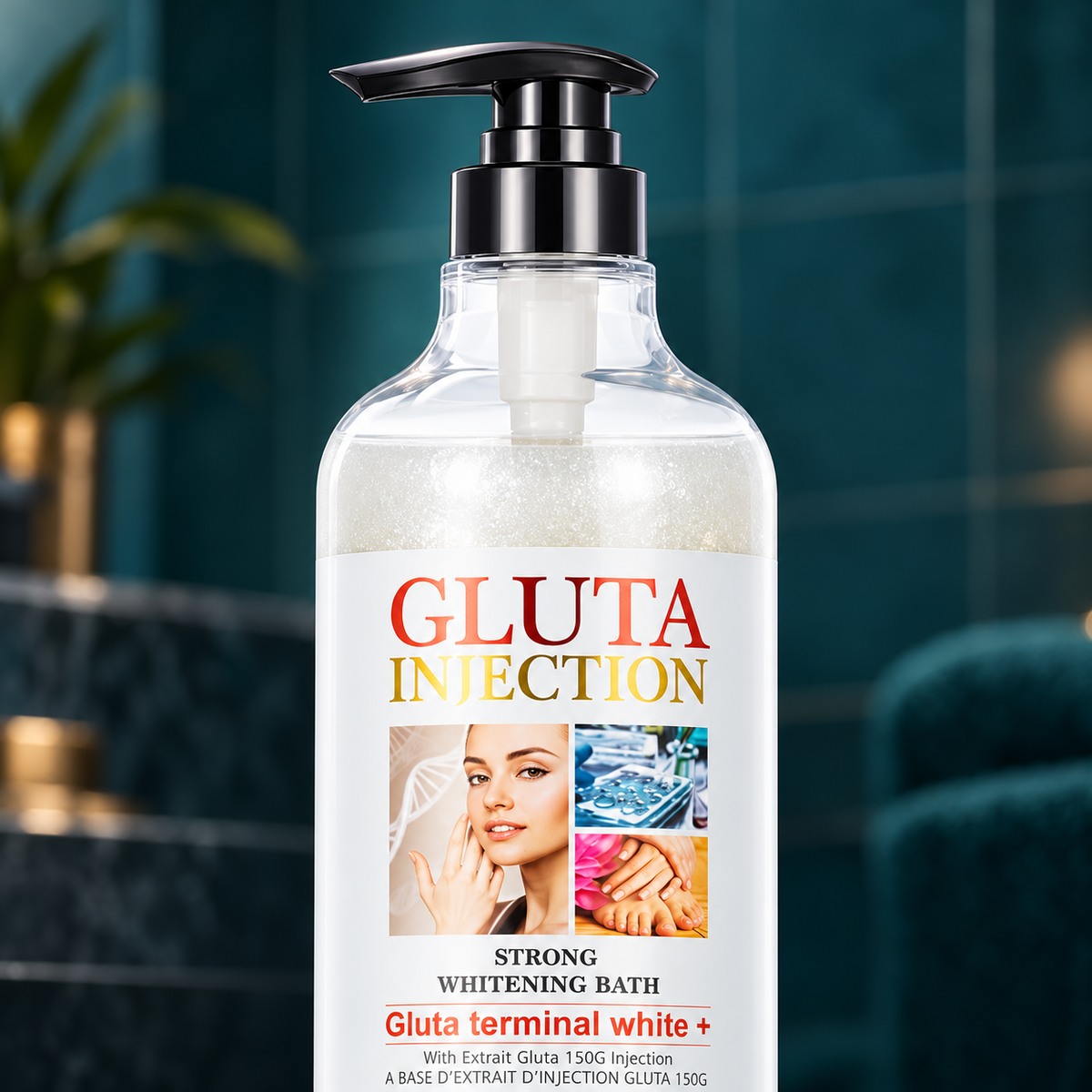Gluta Injection Body Wash pump and front label detail