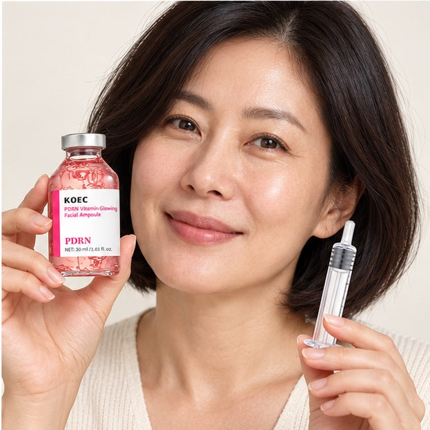 KOEC PDRN Vitamin Glowing Facial Ampoule — 30 ml — model holding product