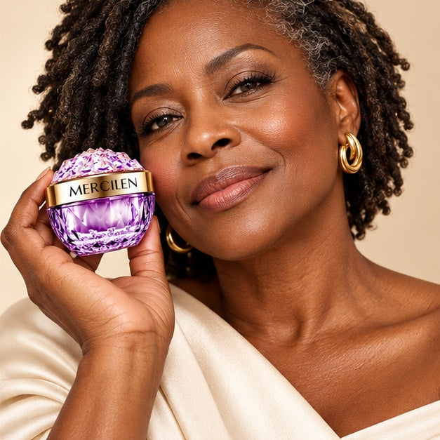 MERCILEN Luxury Cream — lifestyle portrait with product