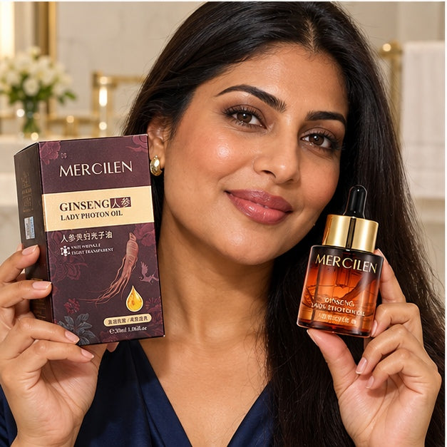 MERCILEN Ginseng Lady Photon Oil — 30 ml — model holding the product