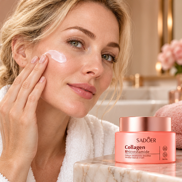 SADOER Collagen Nicotinamide Capsule Cream — 50 g — adult model using product
