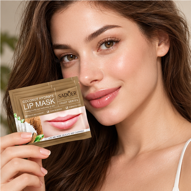 SADOER Coconut lip masks — single packet shown with model