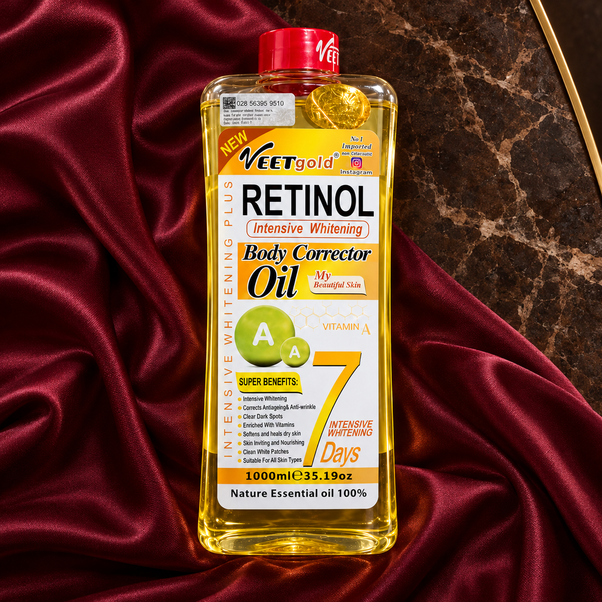 Veet Gold Retinol Oil 1000 ml – flatlay original product scene