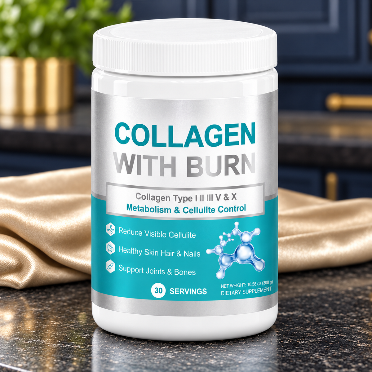 WinsTown Collagen With Burn 300g sealed packaging — detail. Illustrative product presentation, not a results testimonial.