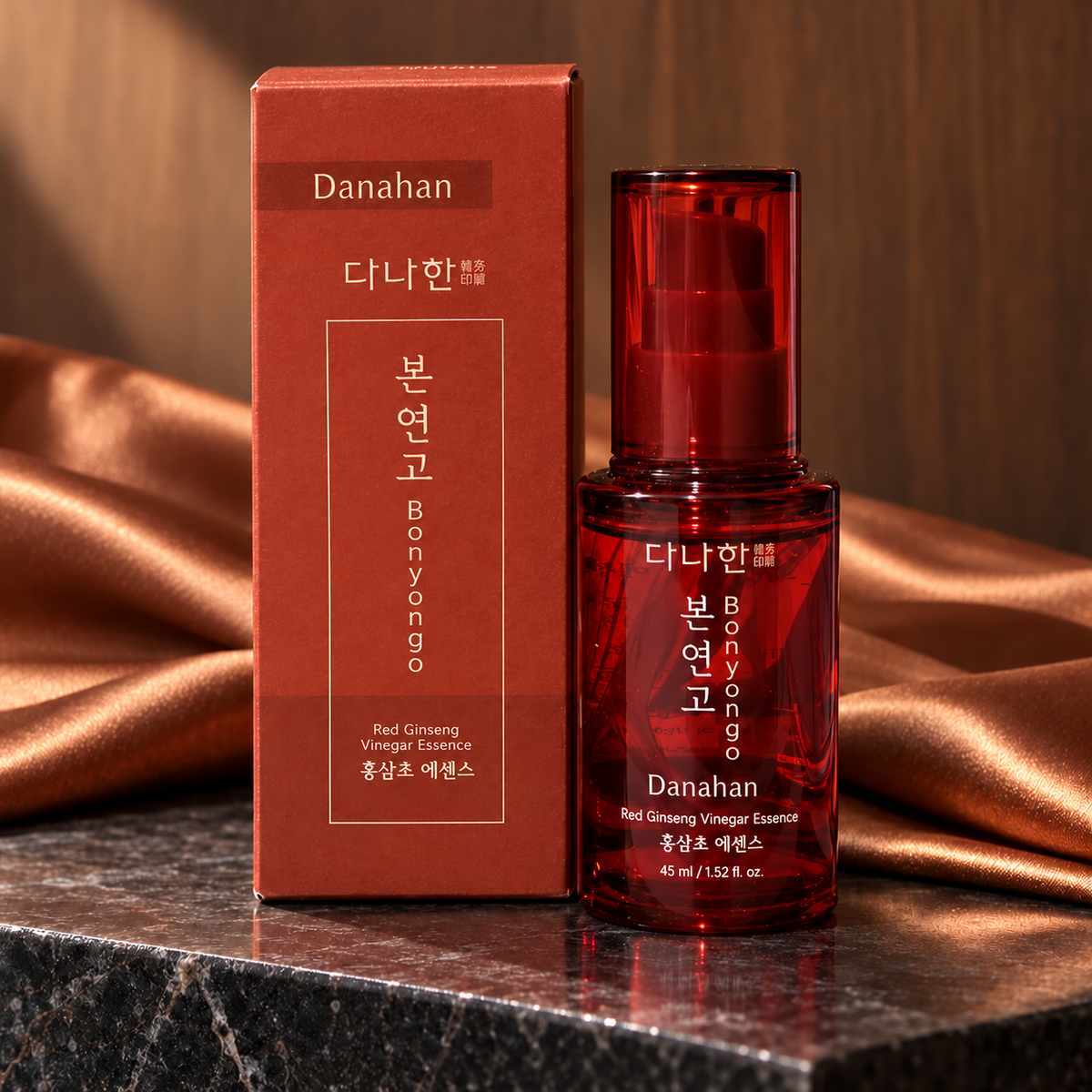 Clean DANAHAN Bonyongo Red Ginseng Vinegar Essence 45 ml bottle and carton presentation