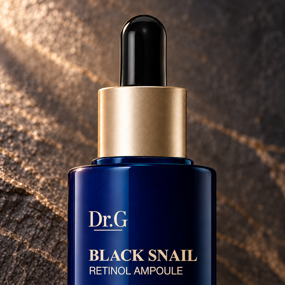 Dr.G Black Snail Retinol Ampoule 50 ml — closed-cap detail; illustrative product presentation.