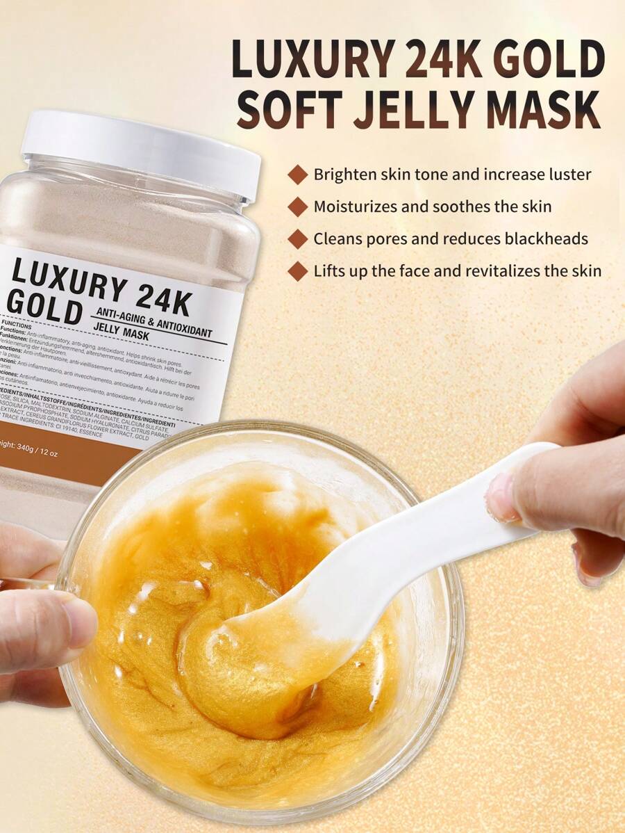 SkinSwaag Beauty — Luxury 24K Gold Soft Jelly Mask — Gold foil face mask packet on white background