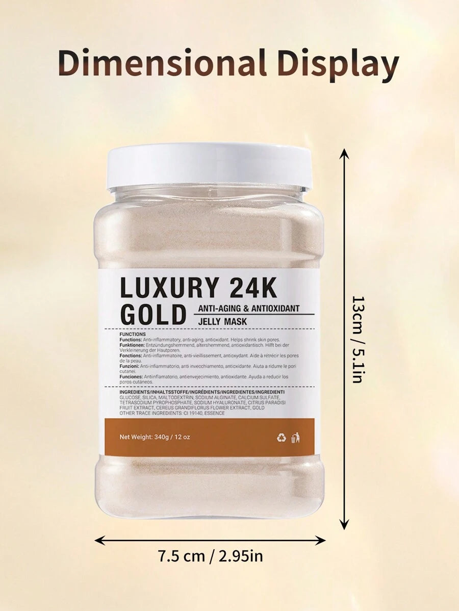 SkinSwaag Beauty — 24K Gold Jelly Mask — Woman wearing gold shimmer sheet mask