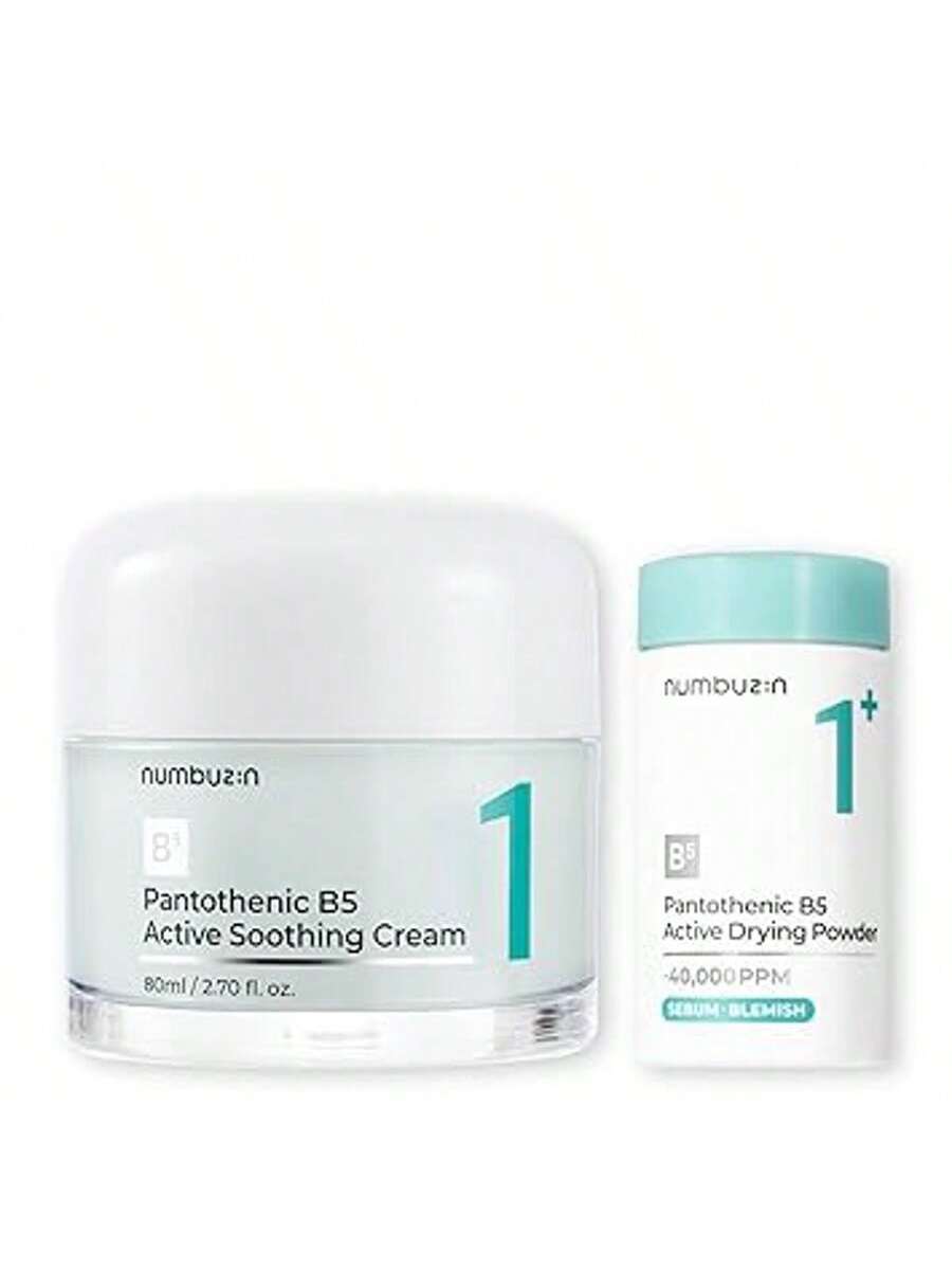 NUMBUZIN — No.1 Pantothenic B5 Acne Care Set — Green and white tube and jar set on white background