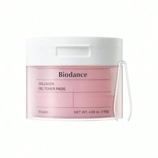 BIODANCE — Collagen Gel Toner Pads 60 Pads — Pink and white plastic jar for pore minimizing on white background