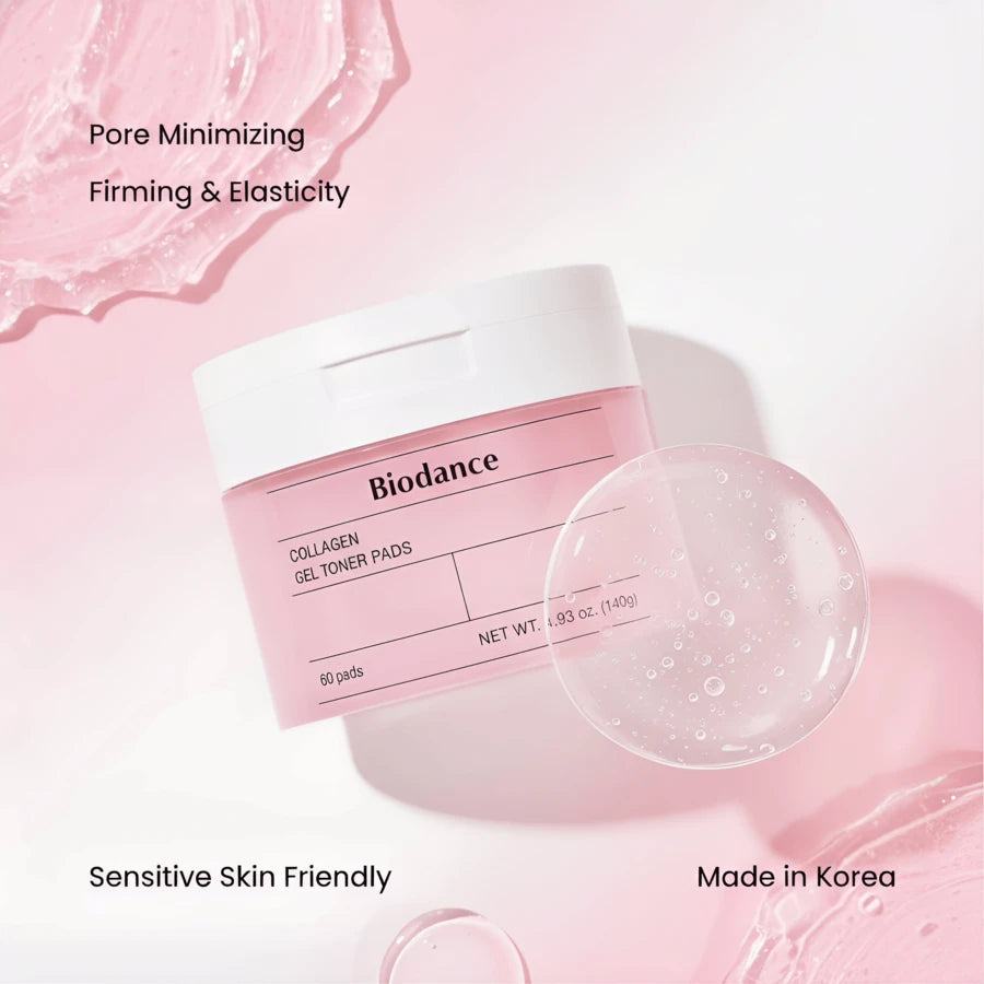 BIODANCE — Collagen Gel Toner Pads — Open jar showing gel-soaked pads