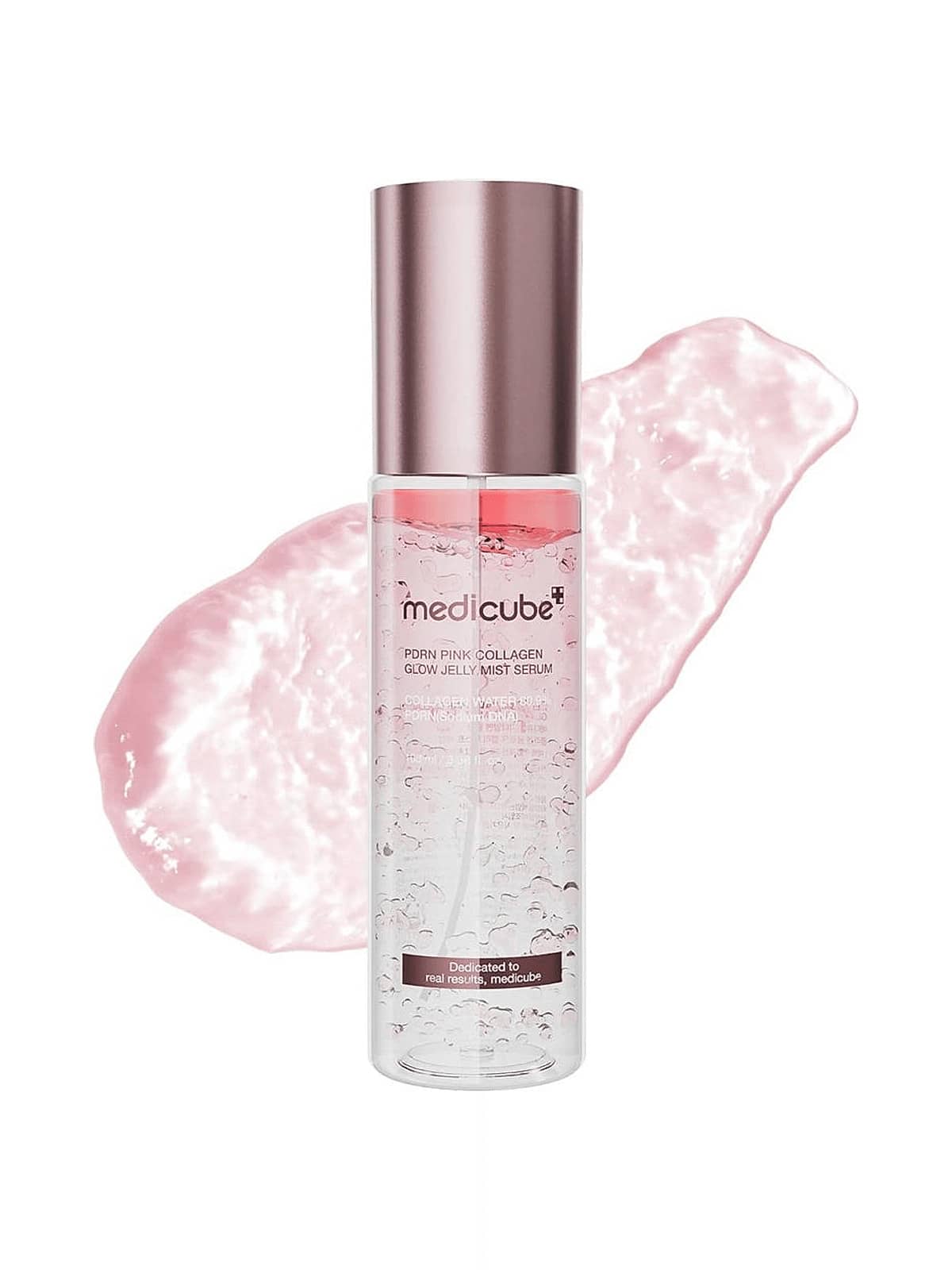 MEDICUBE — PDRN Pink Collagen Glow Jelly Mist Serum 100ml — Pink spray bottle on white background