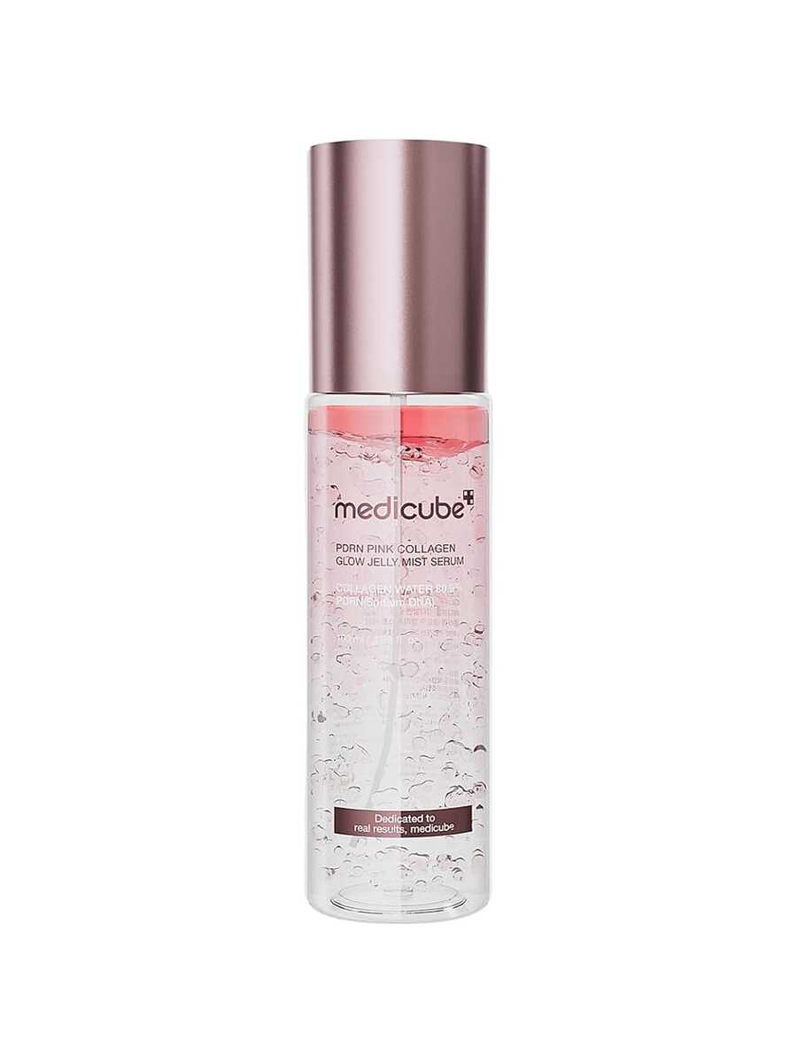 MEDICUBE — PDRN Pink Collagen Jelly Mist — Glass skin glow effect on model