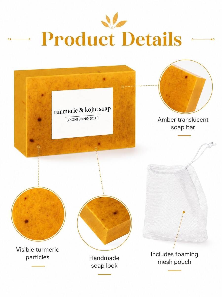 SkinSwaag Beauty — Turmeric Kojic Acid Soap — Soap bar cut showing natural ingredients