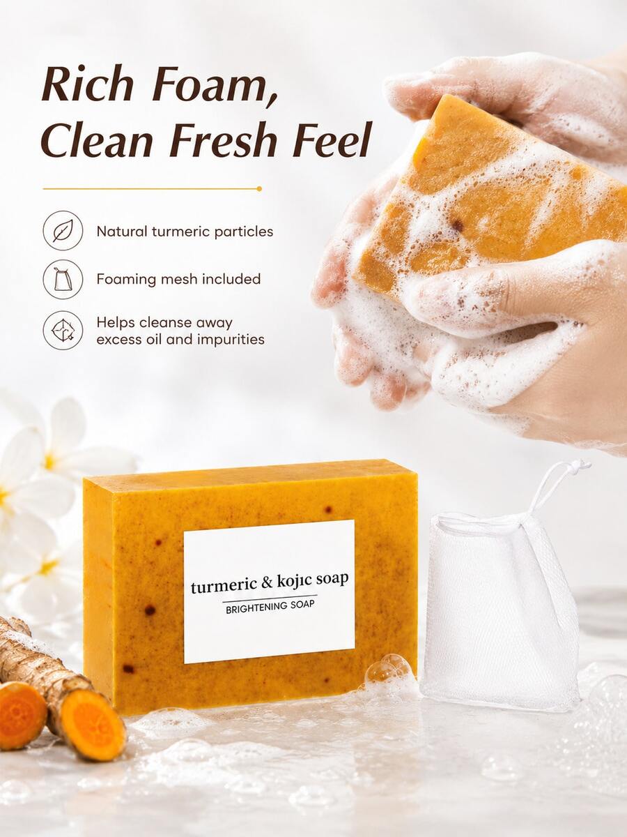 SkinSwaag Beauty — Turmeric Kojic Acid Soap — Soap lather and brightening effect on skin