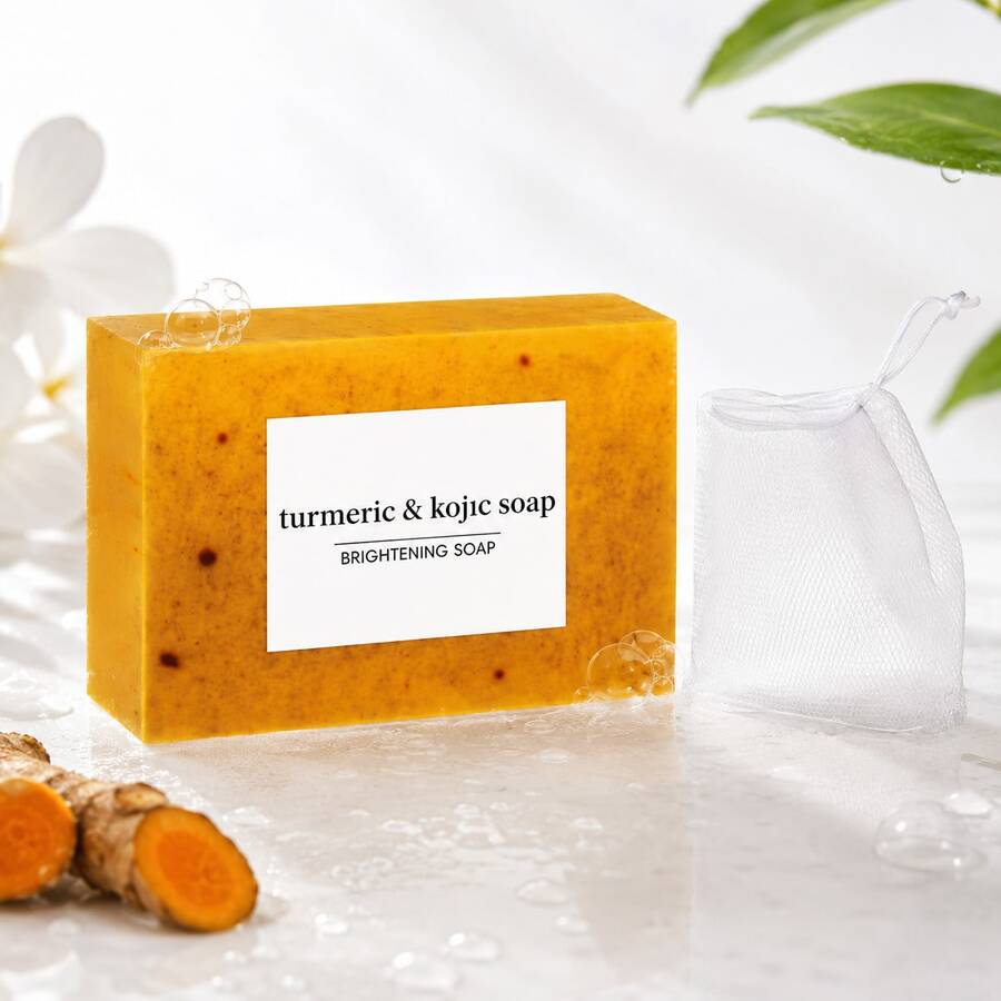 SkinSwaag Beauty — Turmeric Kojic Acid Brightening Soap Bar — Orange rectangular soap bar on white background