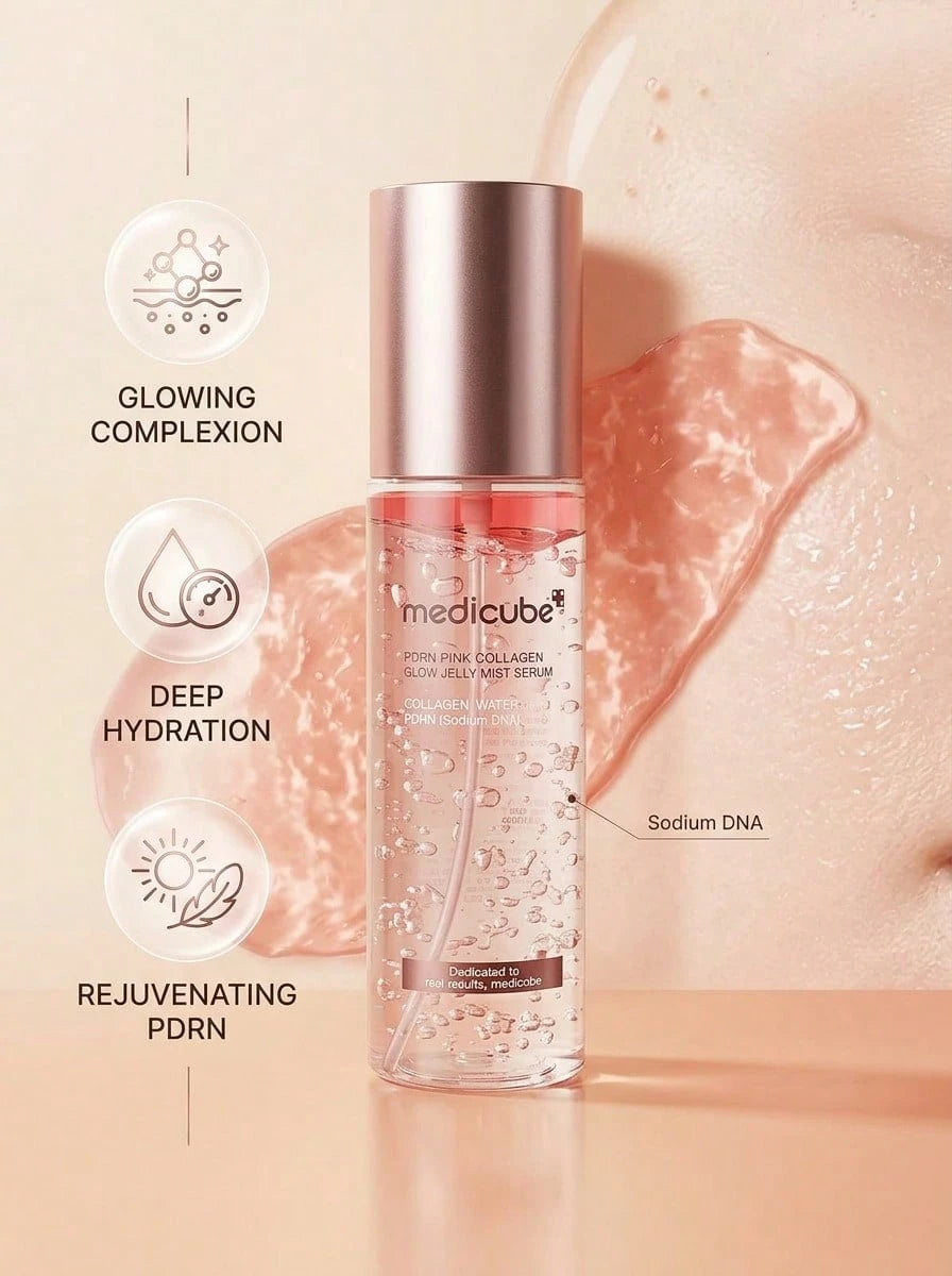 MEDICUBE — PDRN Pink Collagen Jelly Mist — Fine mist spray application on face