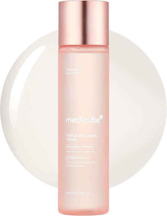 Medicube Triple Collagen Toner — triple collagen — white bottle with blue label front view