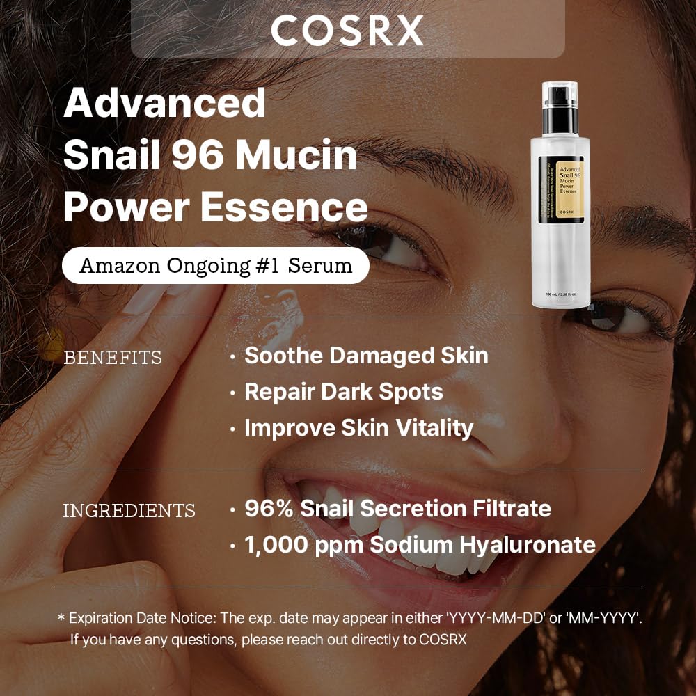 COSRX Advanced Snail 96 Mucin Essence — 96% snail mucin — essence texture on hand
