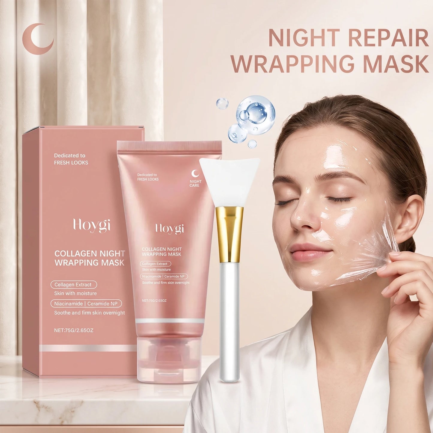 Collagen overnight peel-off mask for firming and lifting facial skin