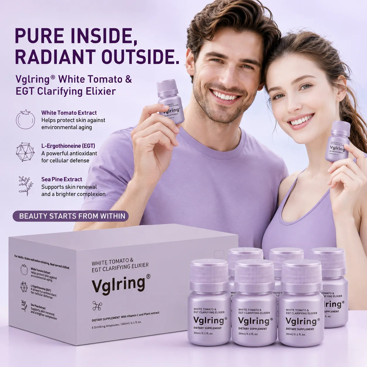 Bottle of collagen brightening supplement capsules for skin radiance and glow