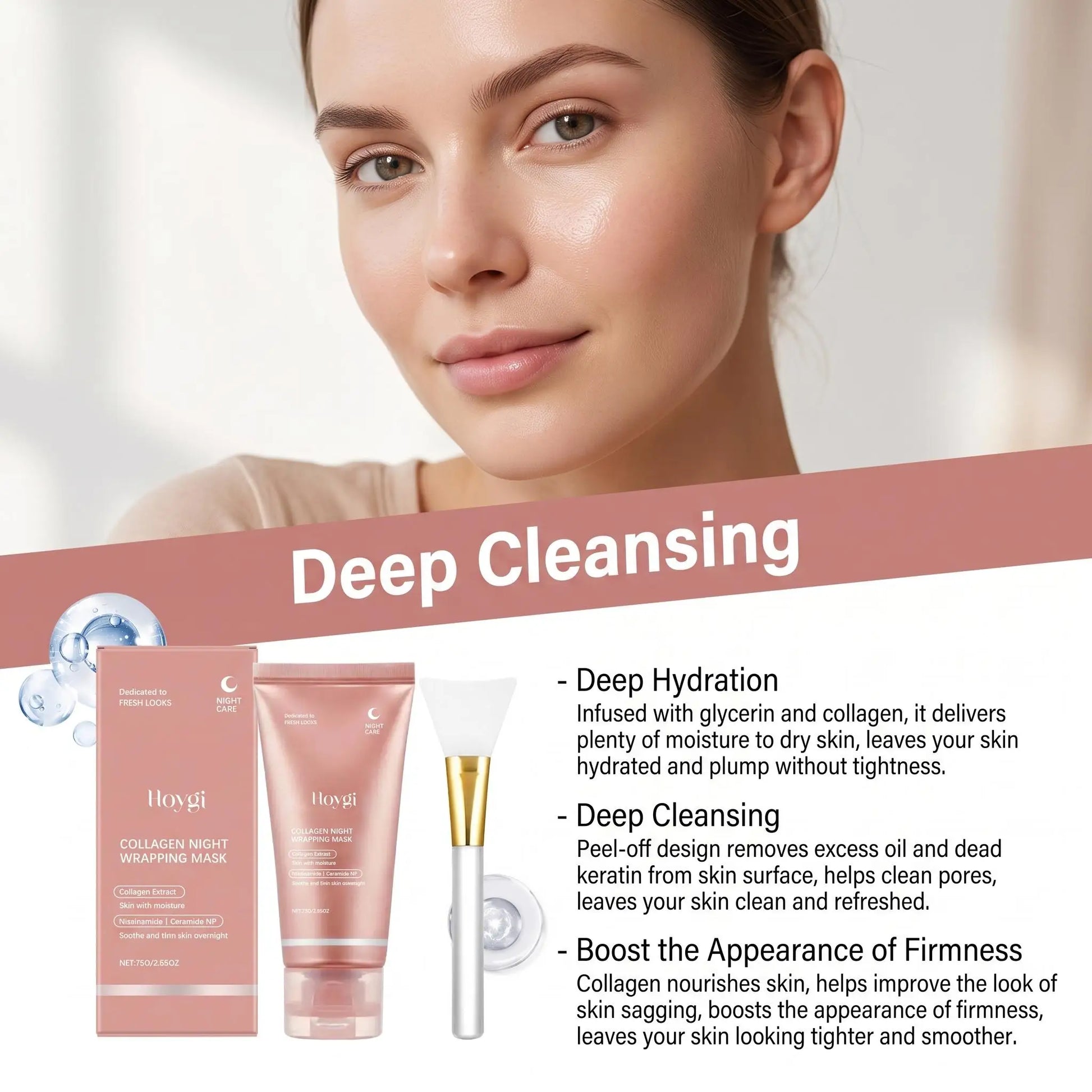Collagen overnight peel-off facial mask applied for firming and lifting