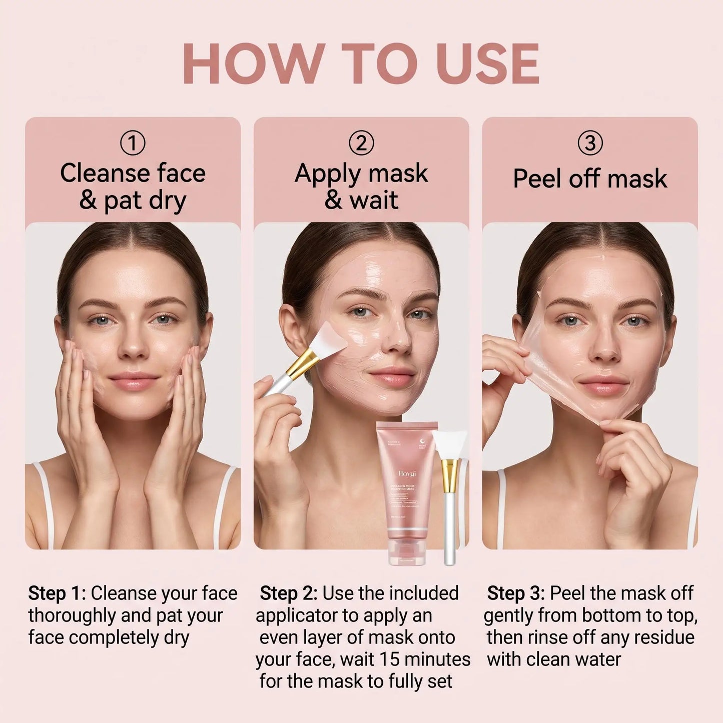 Collagen overnight peel-off facial mask applied for firming and lifting
