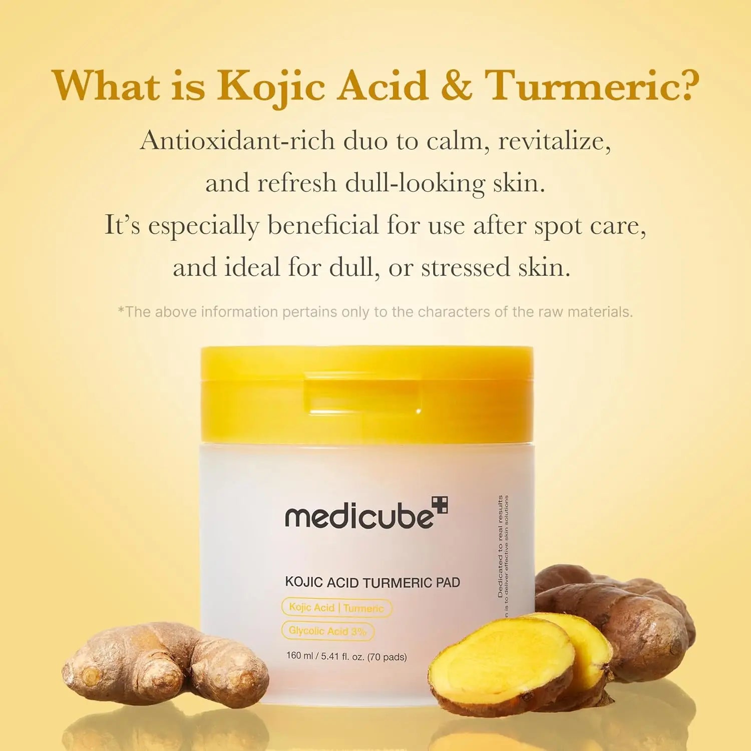 Jar of clarifying toner pads with kojic acid and turmeric for troubled skin