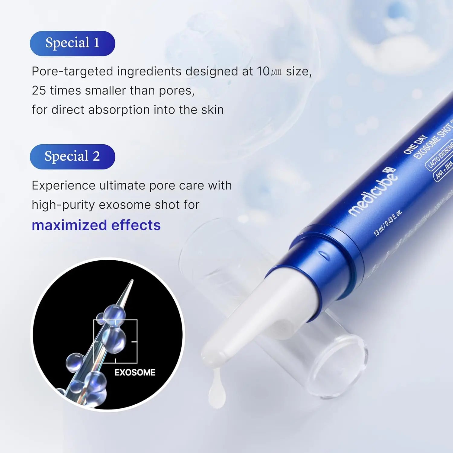Facial serum bottle with dropper for exosome spicule pore care treatment