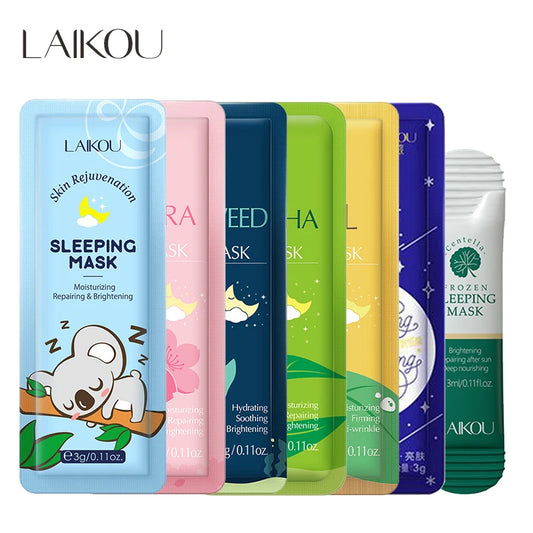 LAIKOU 7-Piece Sleeping Mask Set — moisturizing + nourishing — colorful mask sachets display front