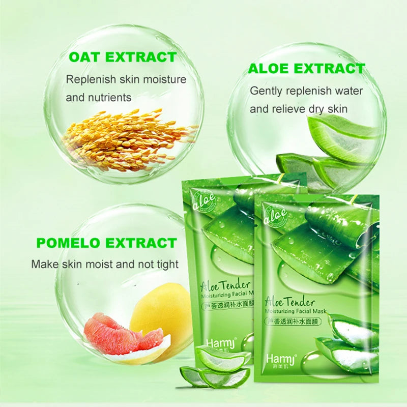 Korean botanical sheet masks with aloe, seaweed, and green tea for hydrating and brightening facial care