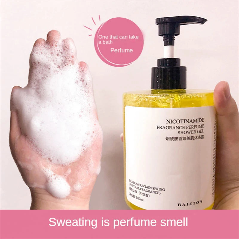 SkinSwaag Beauty BAIZTON Nicotinamide Fragrance Perfume Shower Gel — nicotinamide — packaging box on white background