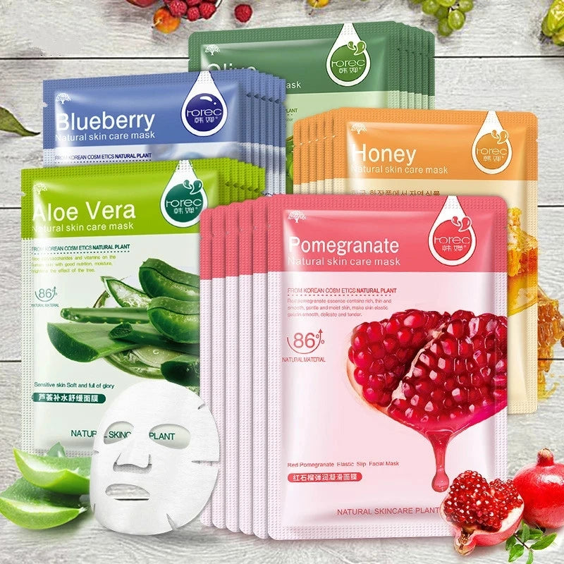 Korean botanical sheet masks with aloe, seaweed, and green tea for hydrating and brightening facial care