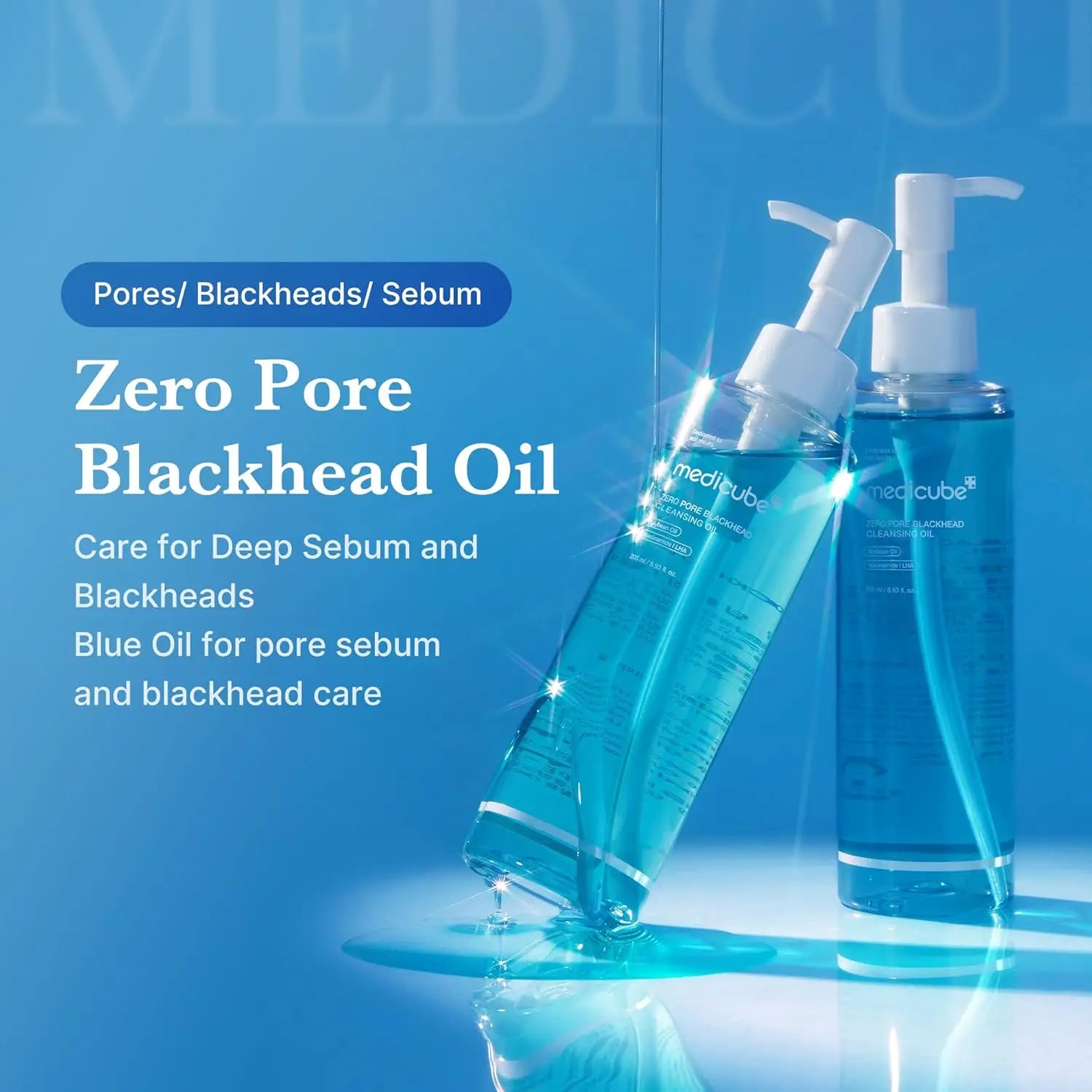 Bottle of pore-cleansing oil for blackhead removal and makeup removal