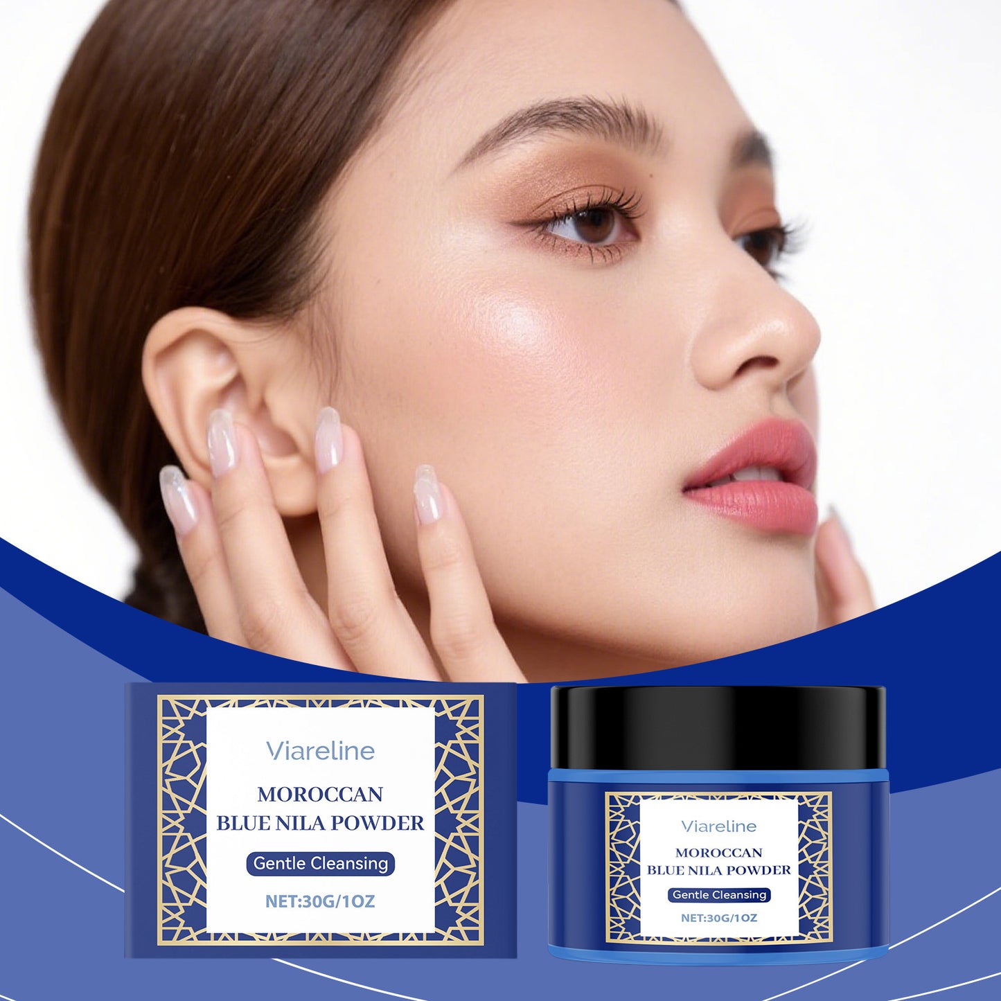 Jar of brightening mask powder for glowing skin