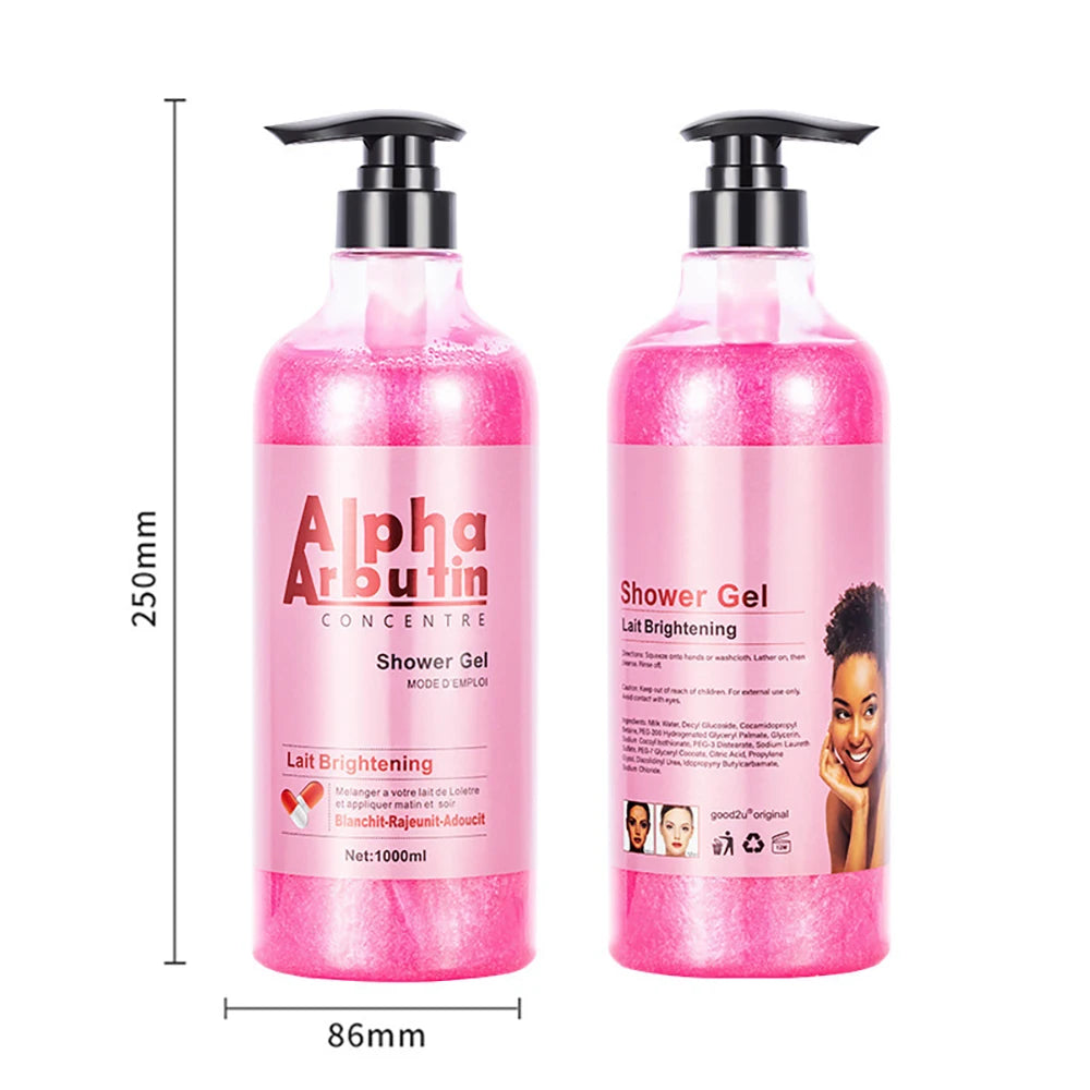 Alpha Arbutin Concentré Shower Gel front and back bottle labels