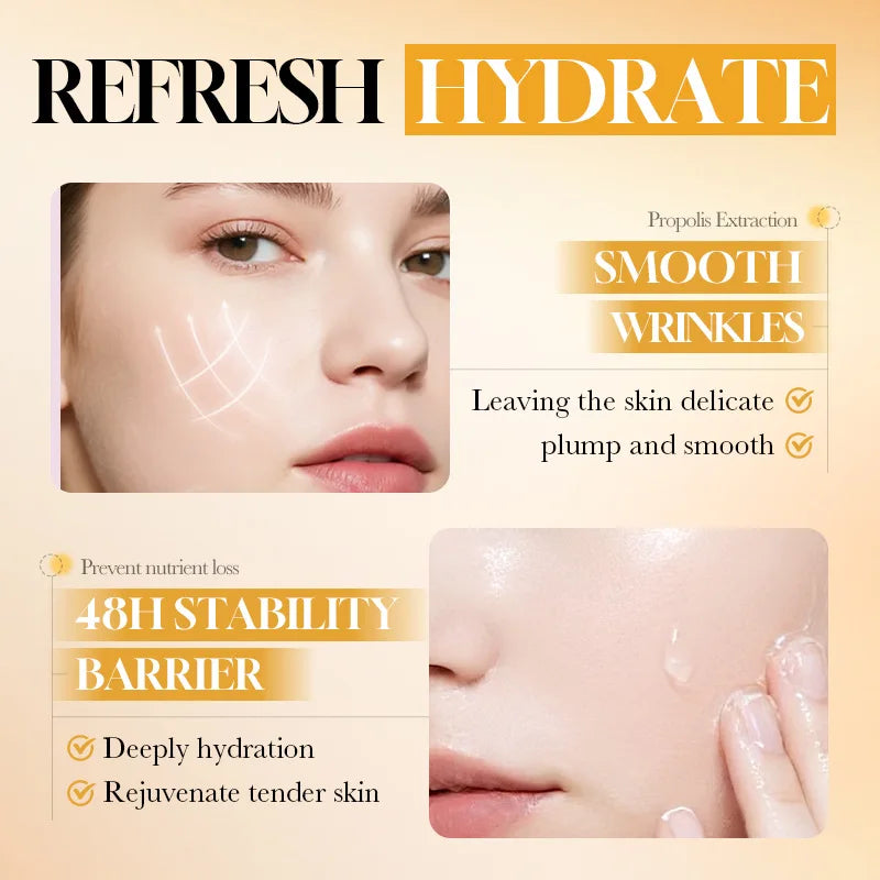 Propolis firming face serum bottle with dropper