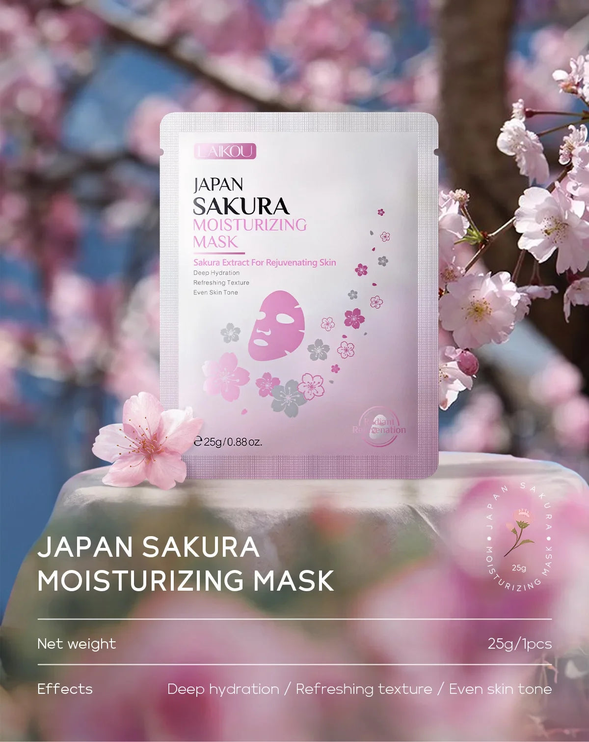 Sakura cherry blossom sheet mask packet for hydrating and brightening
