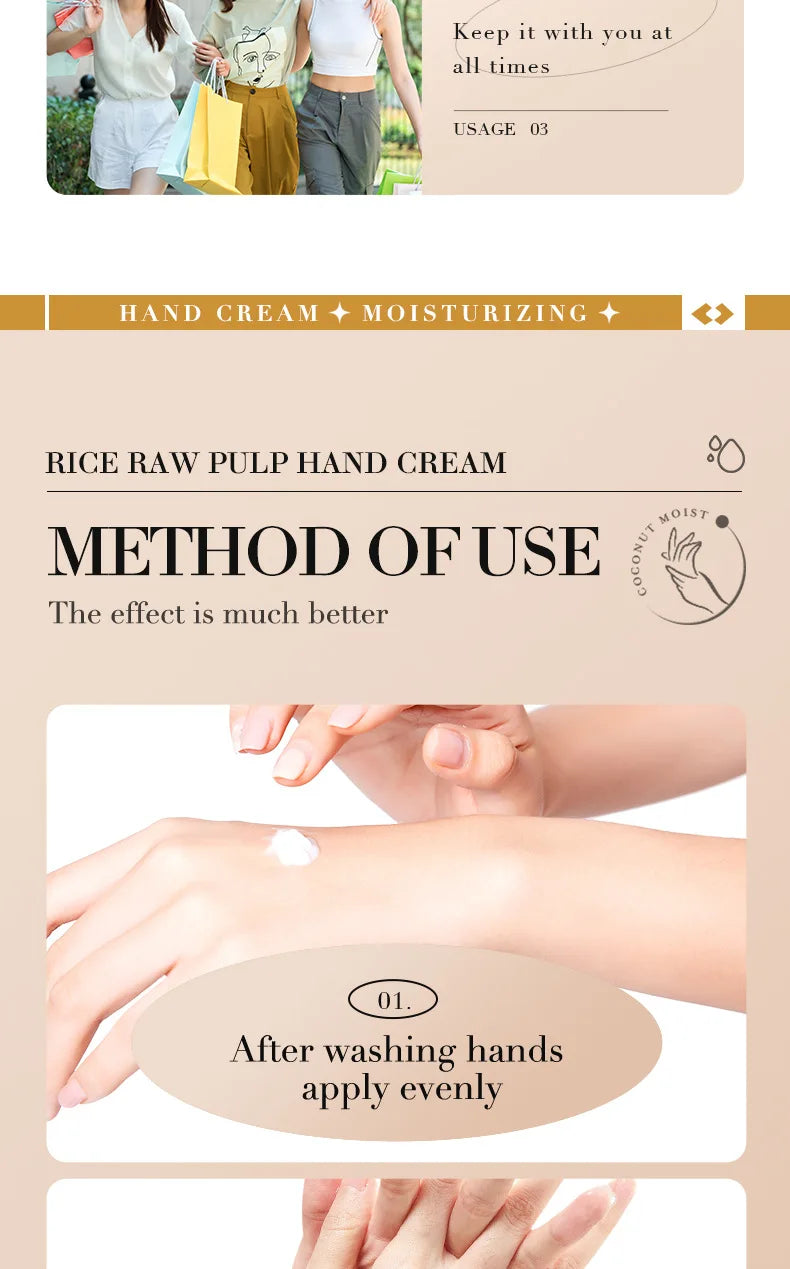 White rice hand cream tube for whitening and moisturizing hands