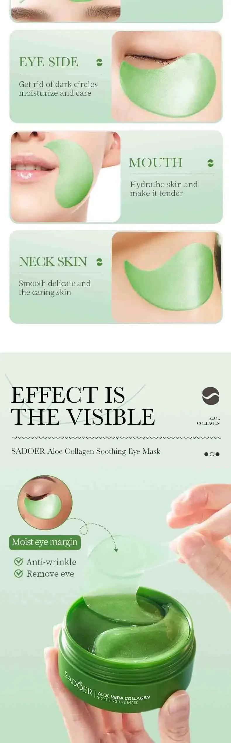 SADOER Aloe Vera Collagen Eye Mask — aloe vera + collagen — full pack set display