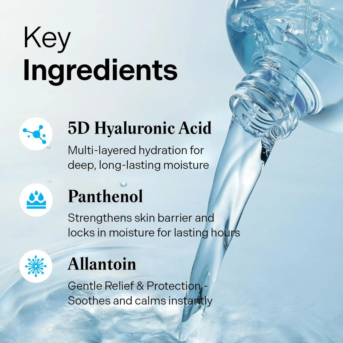 Hydrating low molecular hyaluronic acid toner in 300ml bottle